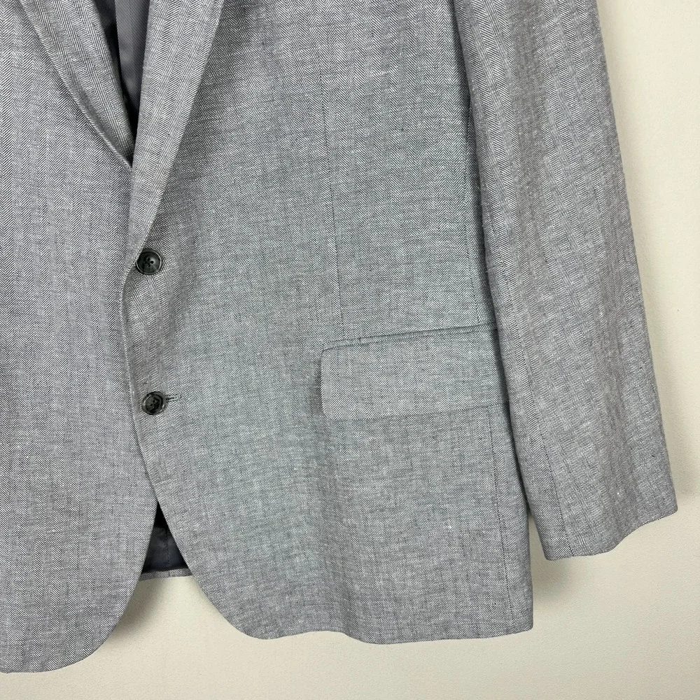 Stafford Sport Coat Mens 48 Regular Gray Linen Cotton Classic‎ Fit Herringbone